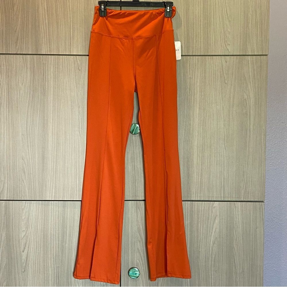 Forever 21 Split Leg Orange Flare Leggings Pants Large NWT